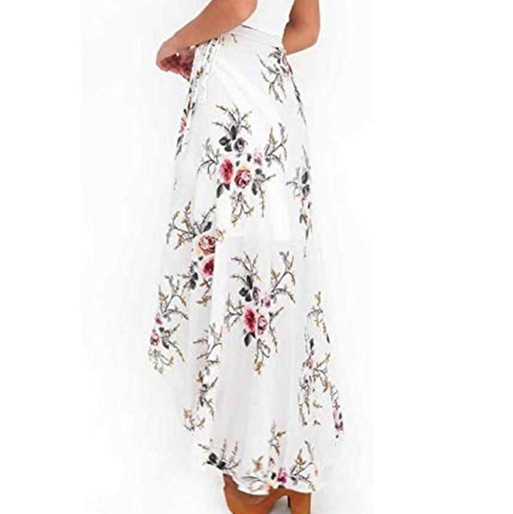 Boho floral wrap tie up white maxi skirt - Picture 3 of 4